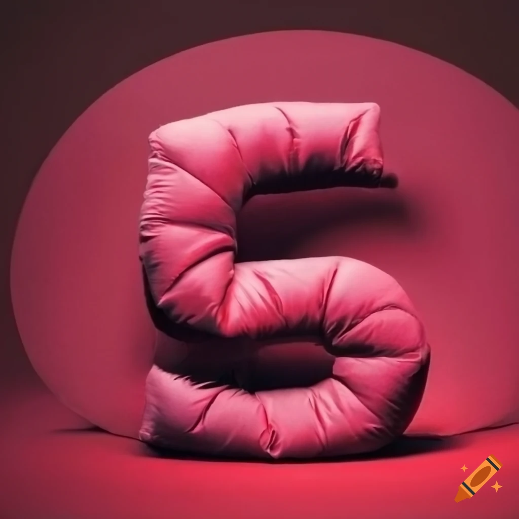 Red down padded letter z pillow with folds