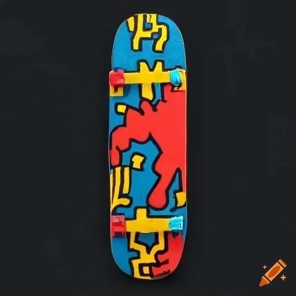 Skateboard with keith haring artwork on Craiyon