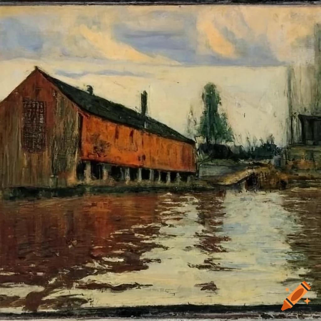 abandoned industrial building on stilts over a lake