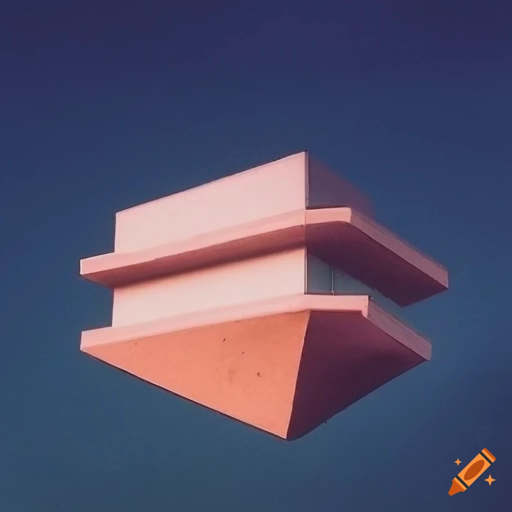 Sunset view of a floating modernist building on Craiyon