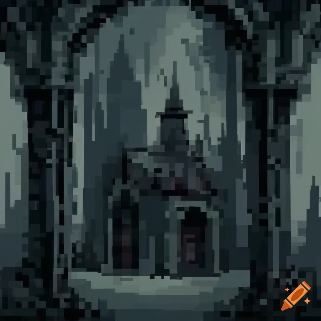 pixel art of a dark gothic wall