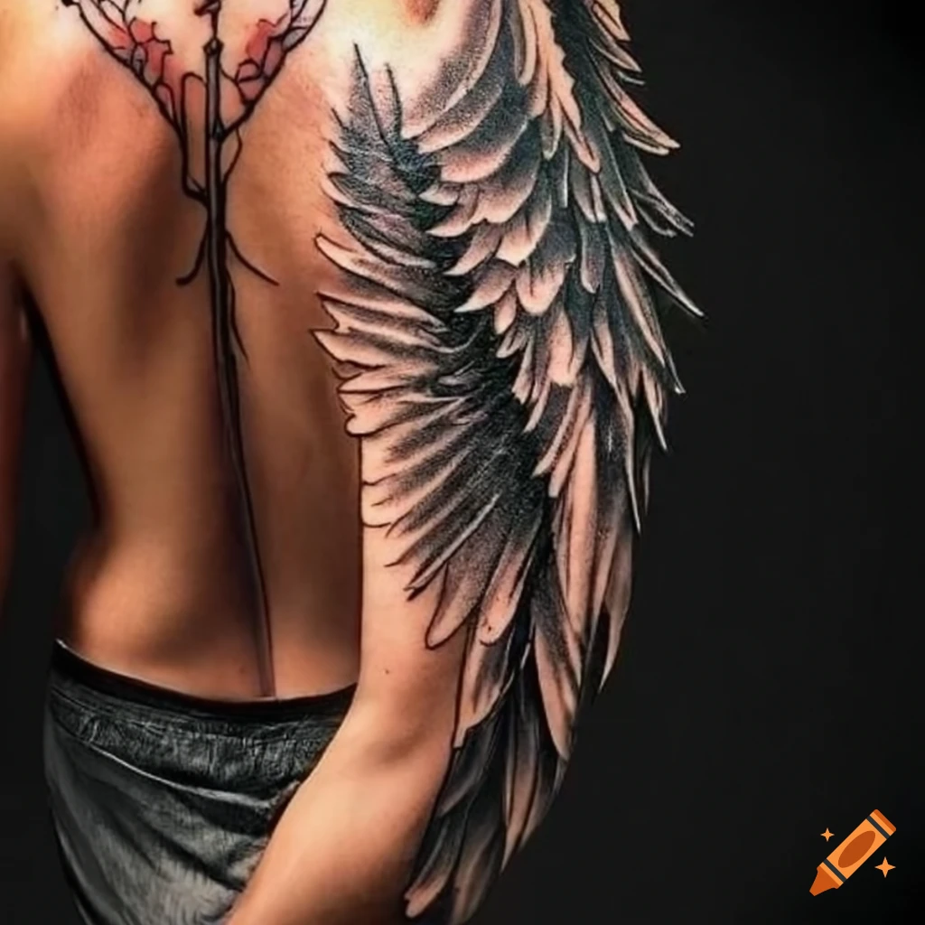 Tattoo of wings on a person's back on Craiyon