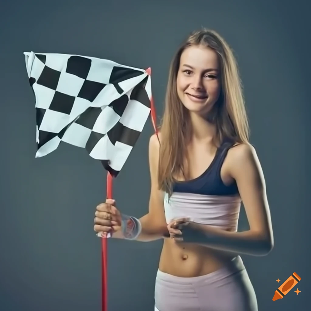 Girl in sportswear holding a checkered flag on Craiyon