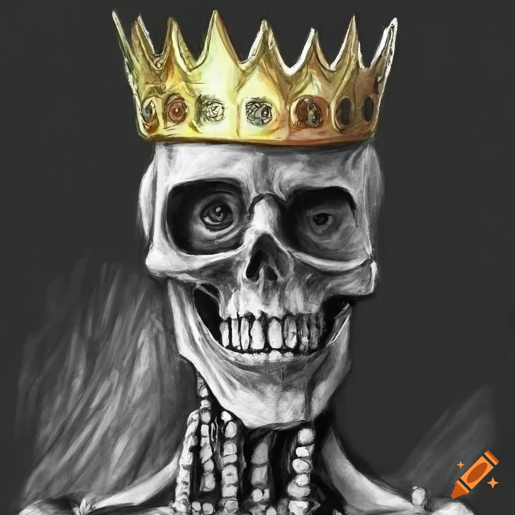 Sinister close-up of a skull king in dark fantasy art on Craiyon
