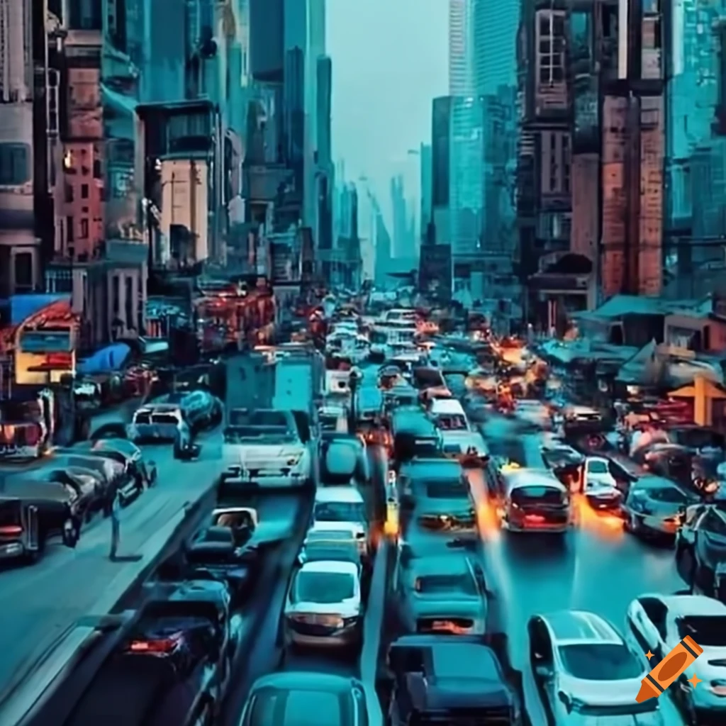 Cityscape with congested roads and cars on Craiyon