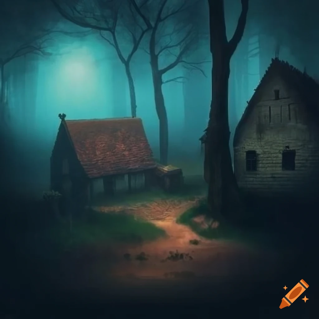 dark and foggy rural landscape in medieval times