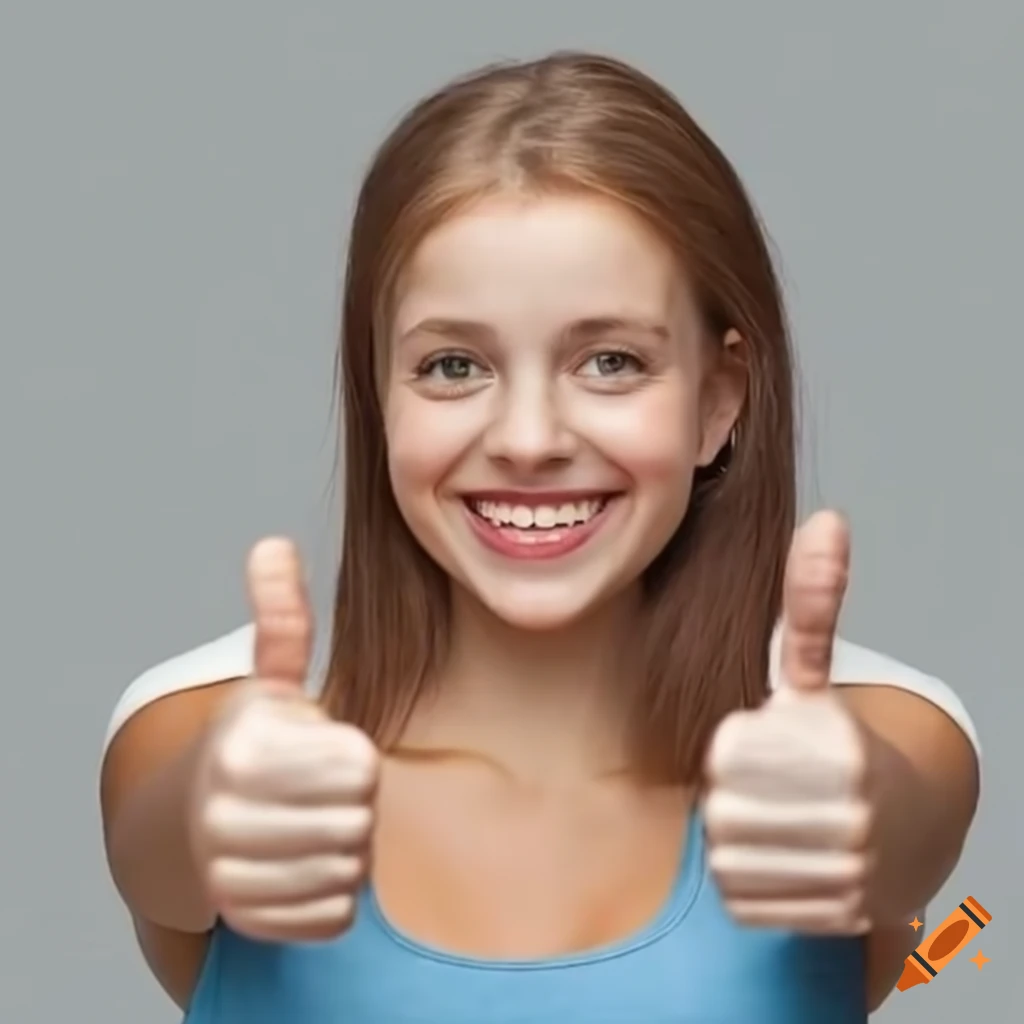 smiling girl giving a thumbs up