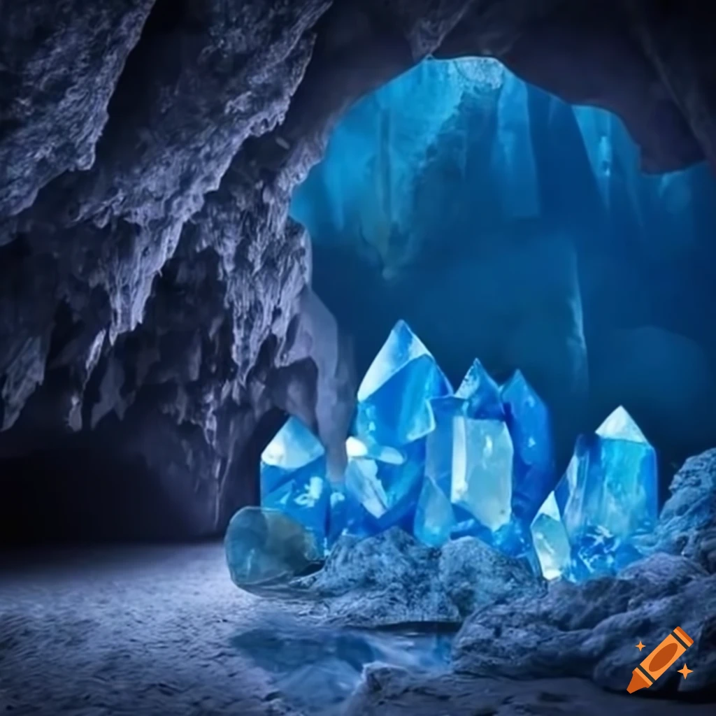 Cave with blue crystals on Craiyon
