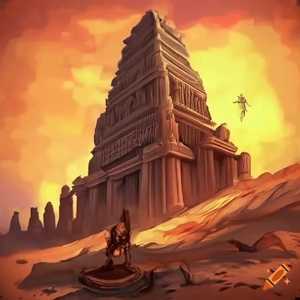 Warriors in a desert temple on Craiyon