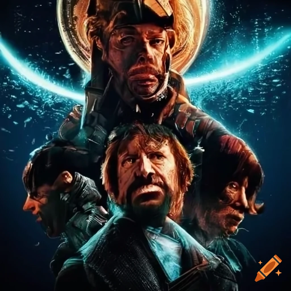 movie poster of DOUBLE TROUBLE featuring two Chuck Norris in a futuristic city