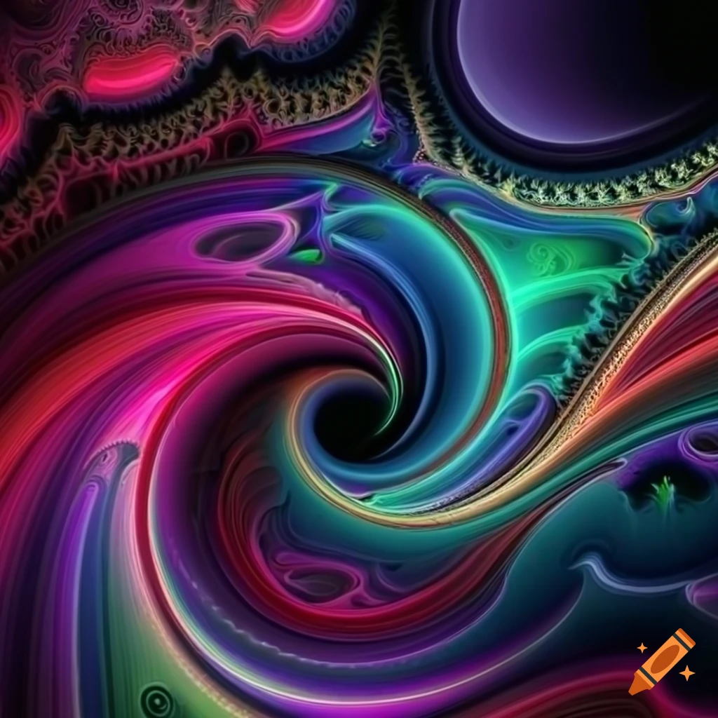 Vibrant colored fractal on a black background on Craiyon