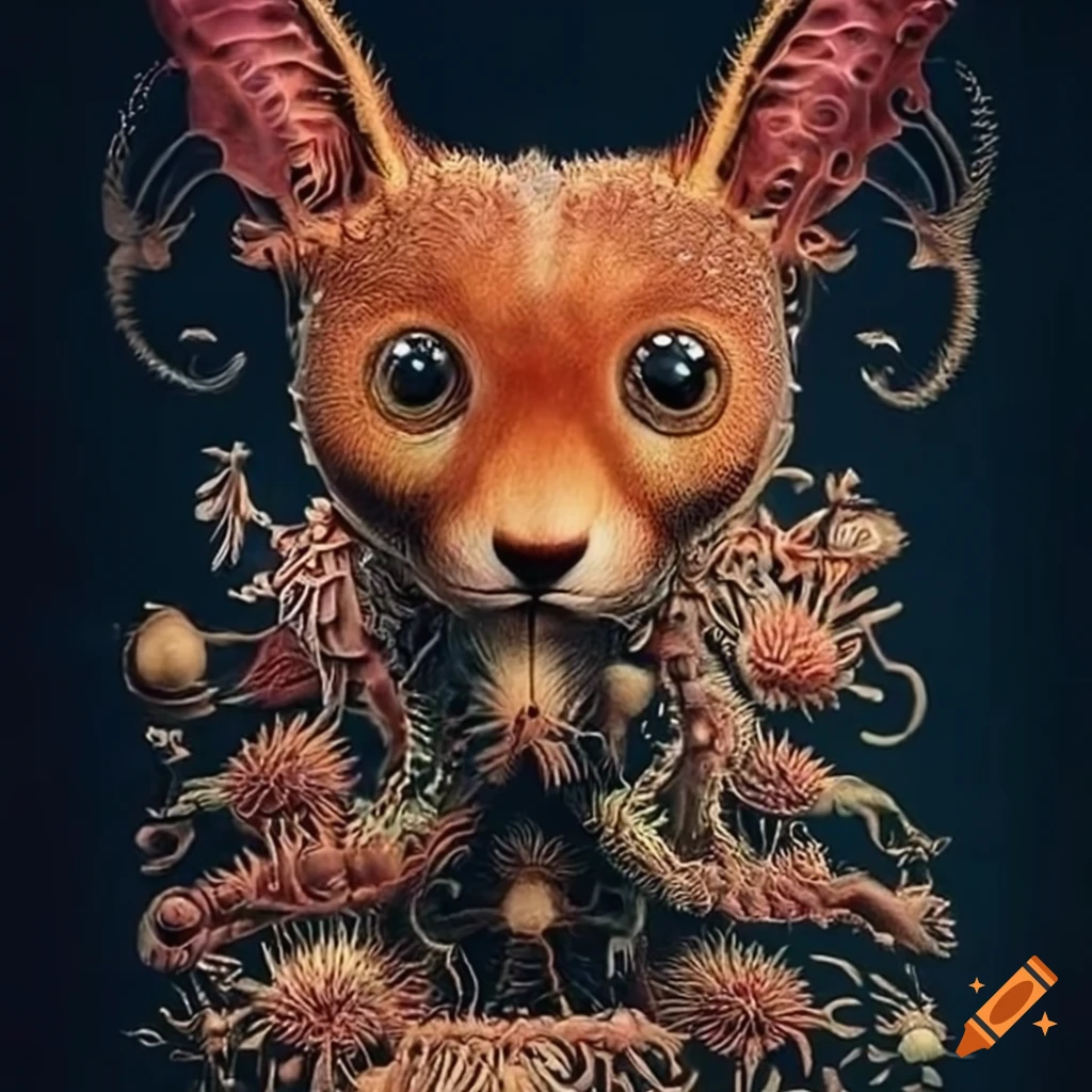 Haeckel treetop art featuring adorable animals on Craiyon