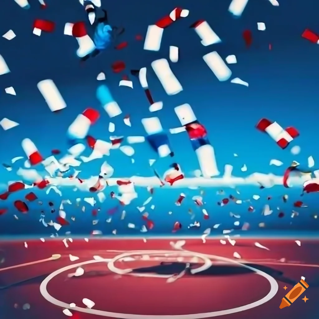 photography of an athletic track with falling confetti