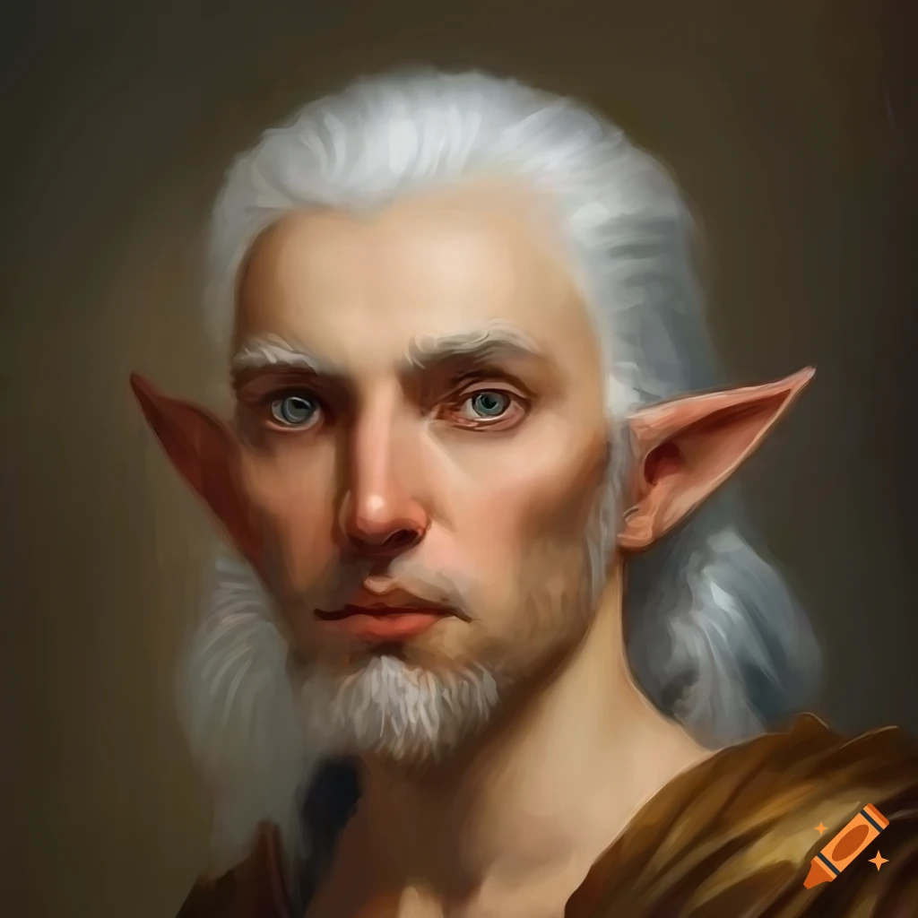 Painting of an ancient male elf spellcasting