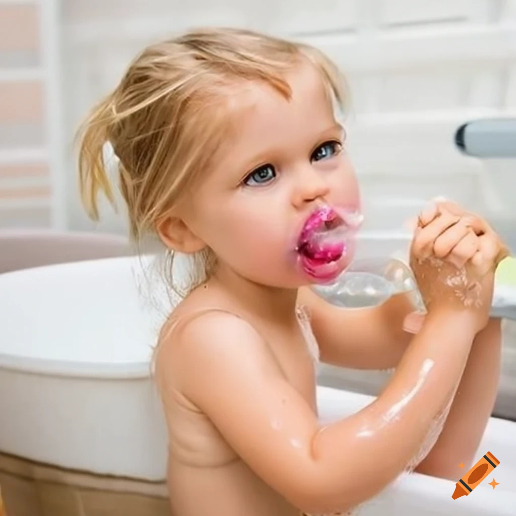 toddler girl having fun in a bubble bath