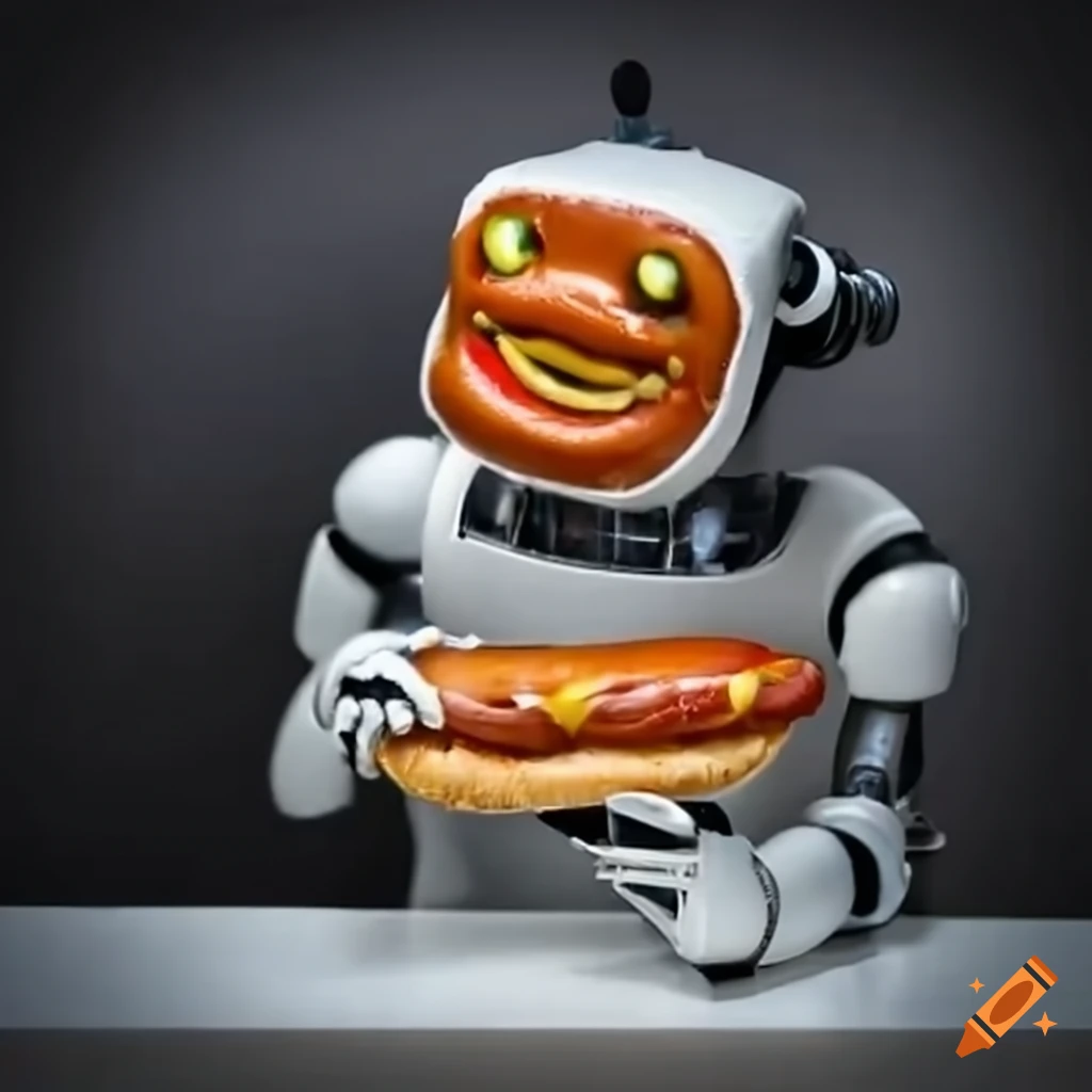 Robot enjoying a hotdog on Craiyon