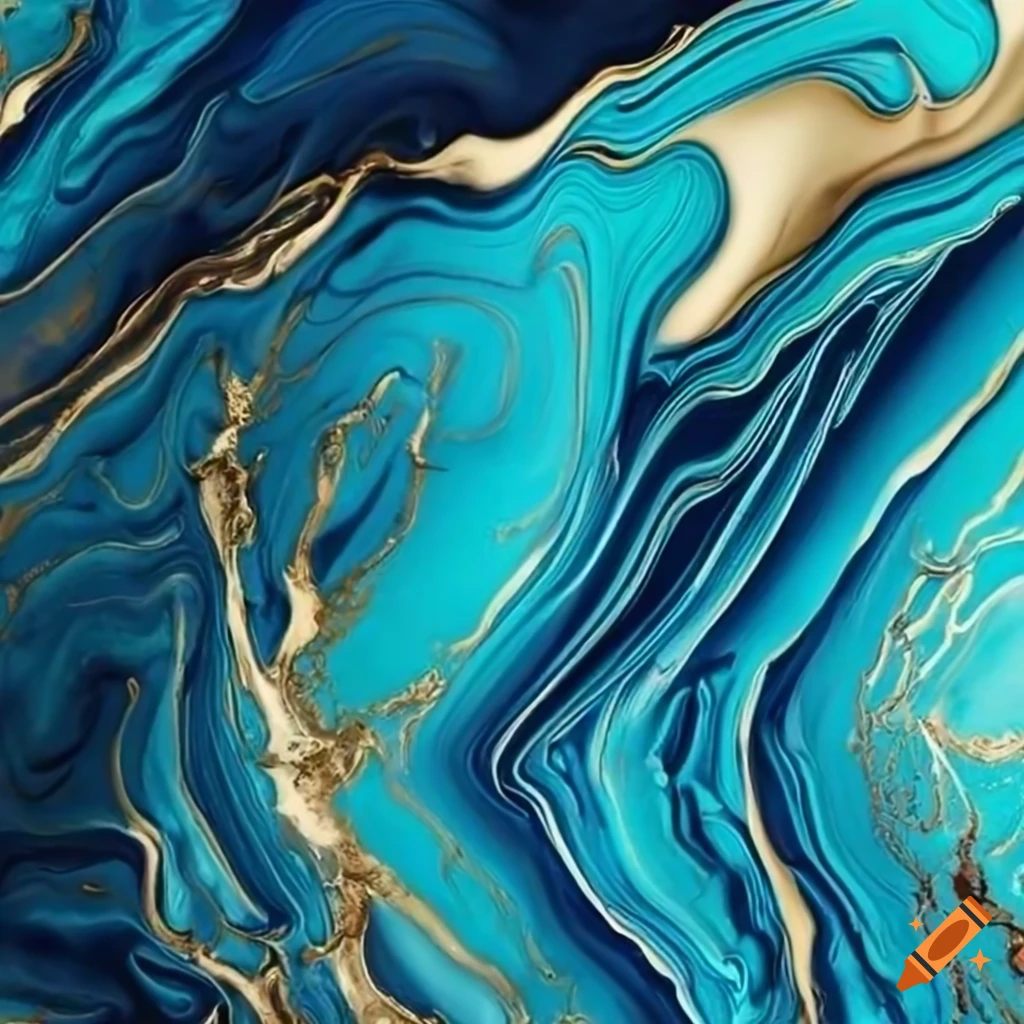 artistic image of deep blue and turquoise ink with gold lines