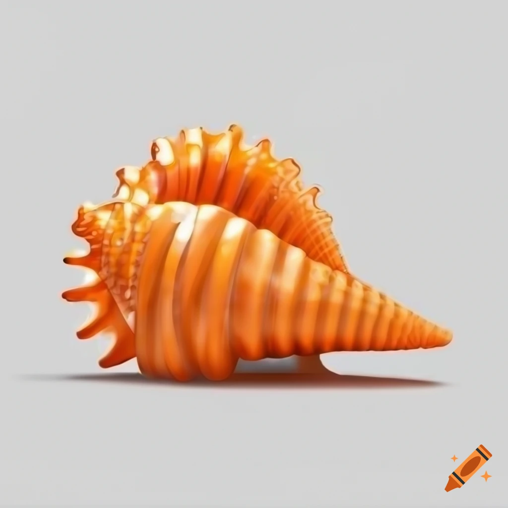 sparkling orange seashell on white background