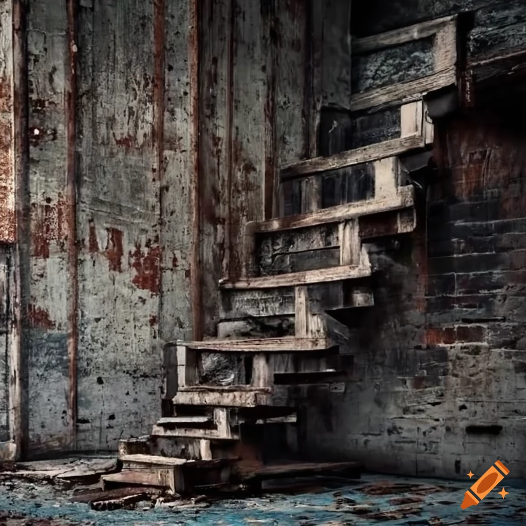 weathered factory stairs