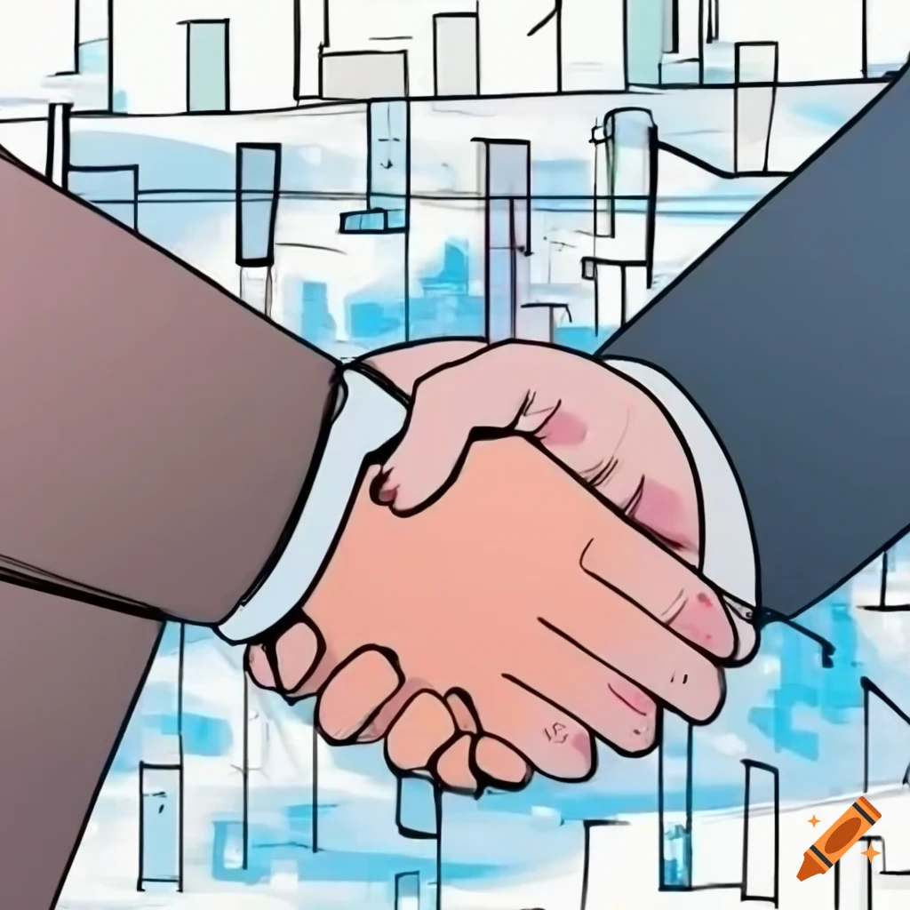 schematic handshake between business partners