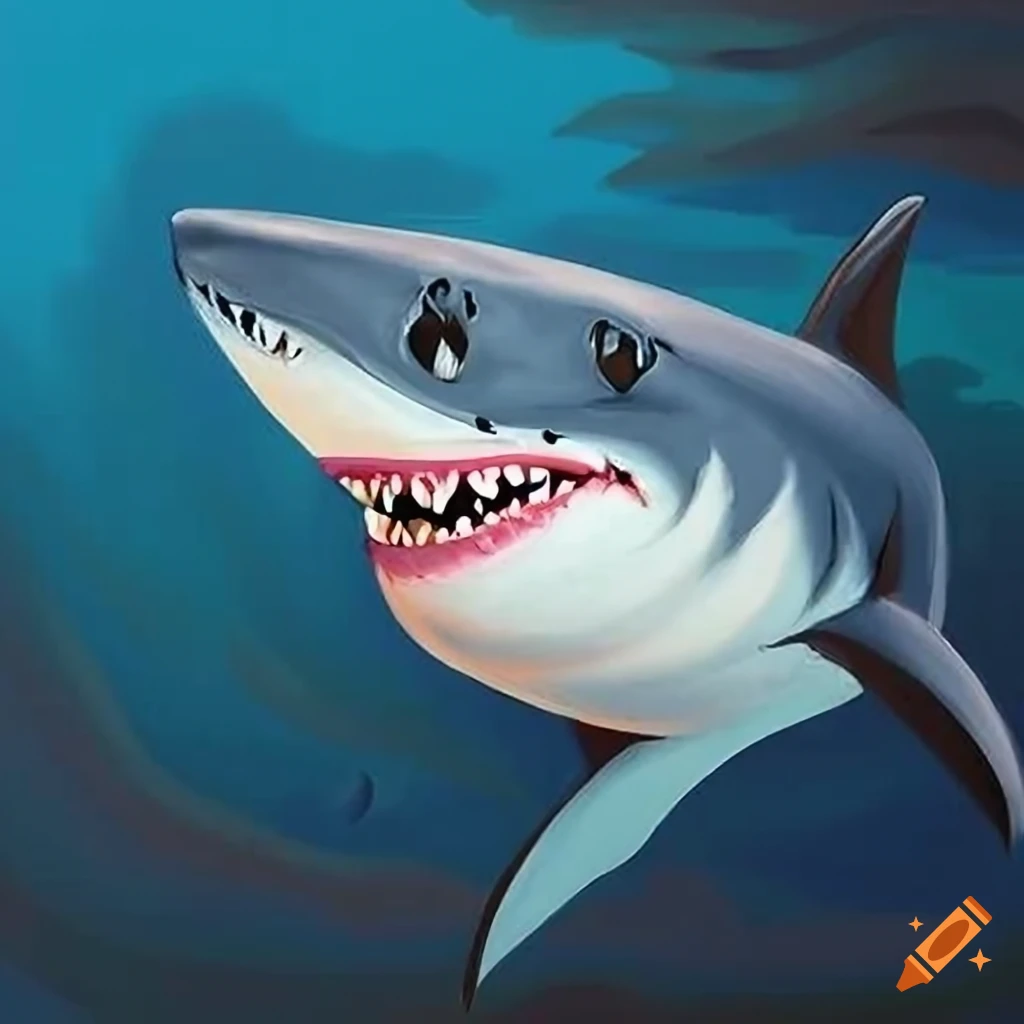 Cartoon shark with a friendly smile on Craiyon