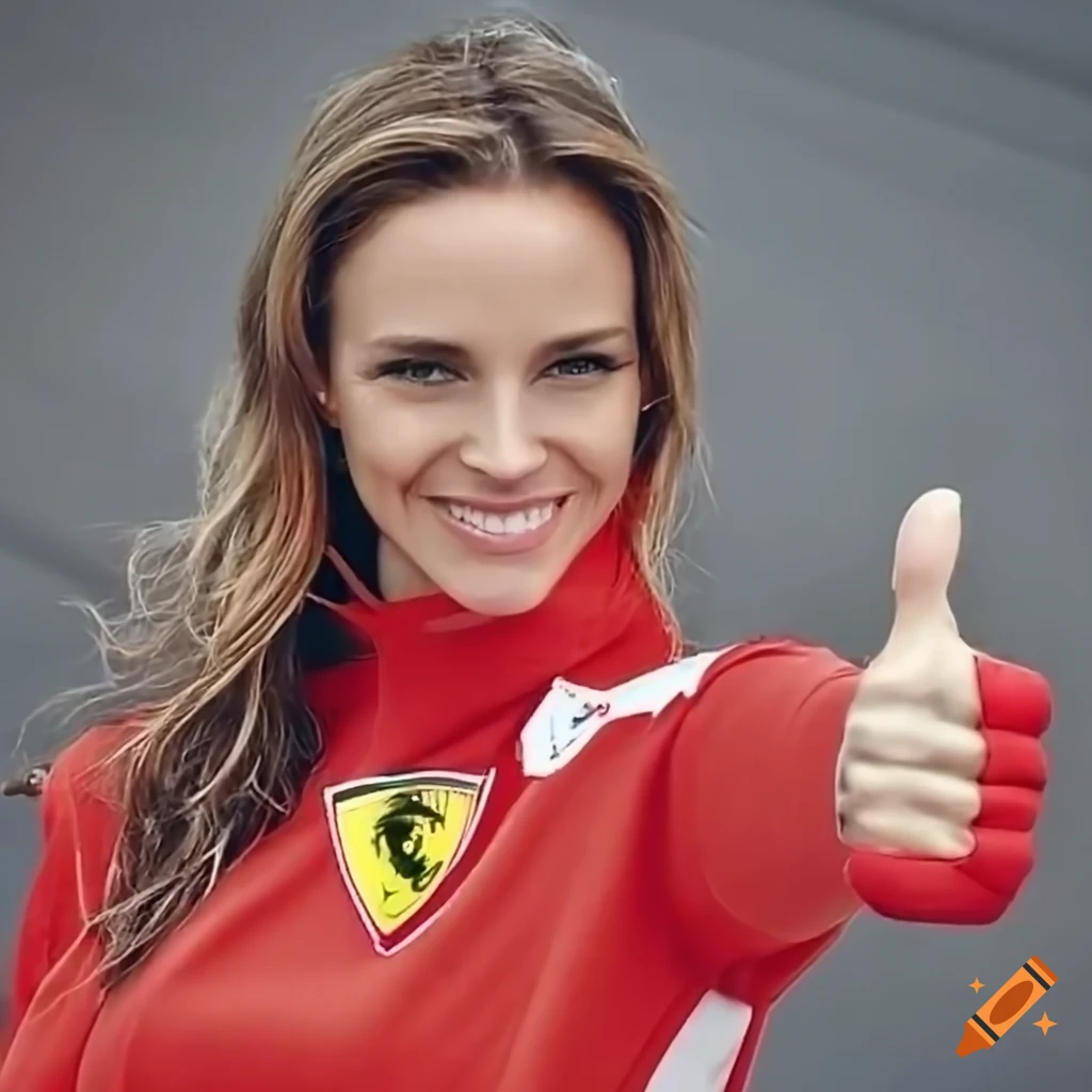 Formula one promoter smiling in ferrari clothing on Craiyon