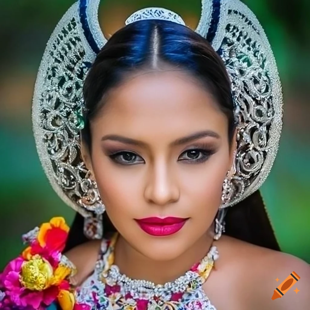 hyper-realistic painting of a Salvadoran woman in traditional attire