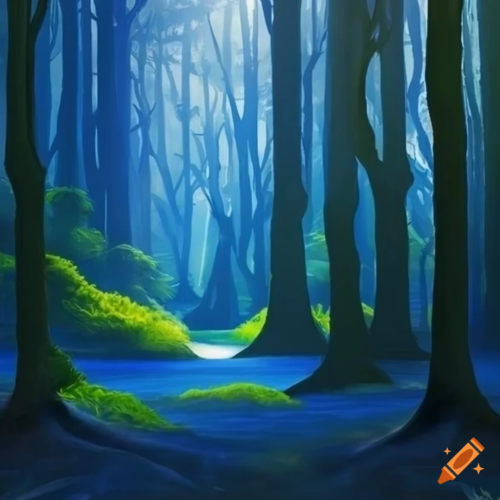 blue mystical forest scenery