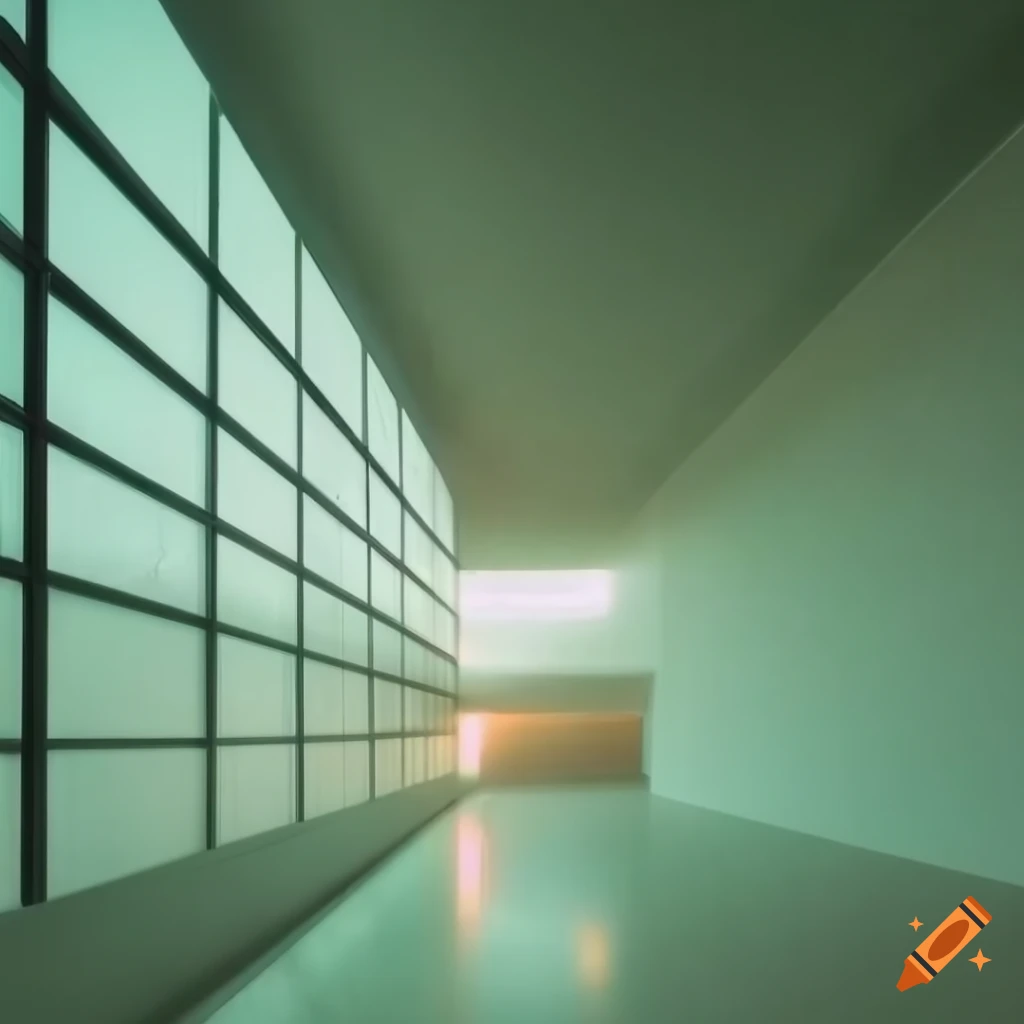 sunset-lit art gallery with large windows