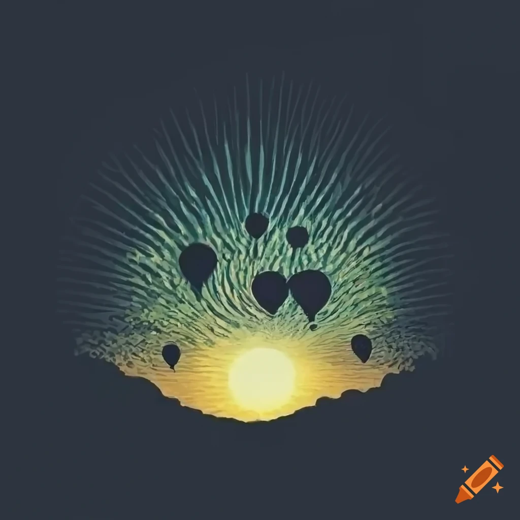 van Gogh style sunset with hot air balloons