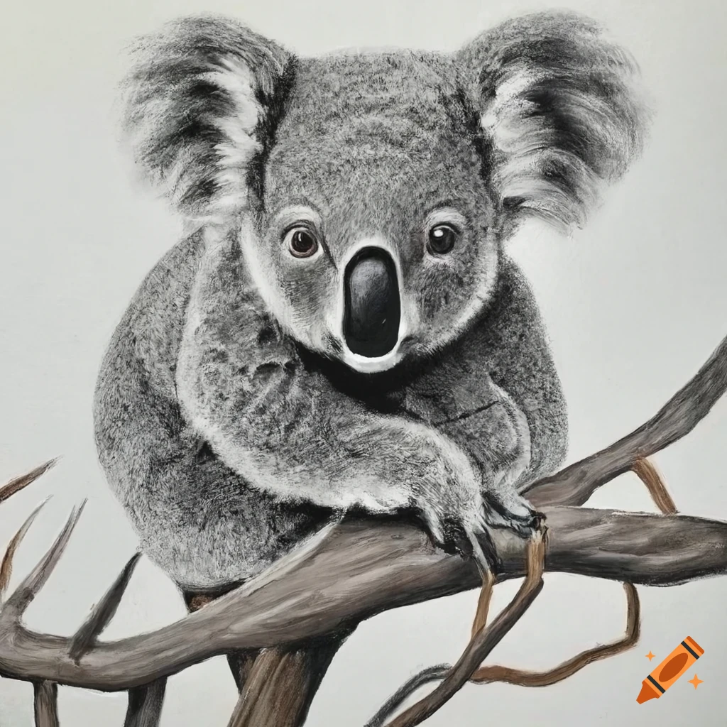 painting of a koala in a eucalyptus tree