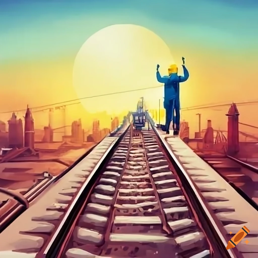 engineer inspecting railway construction in Pyongyang