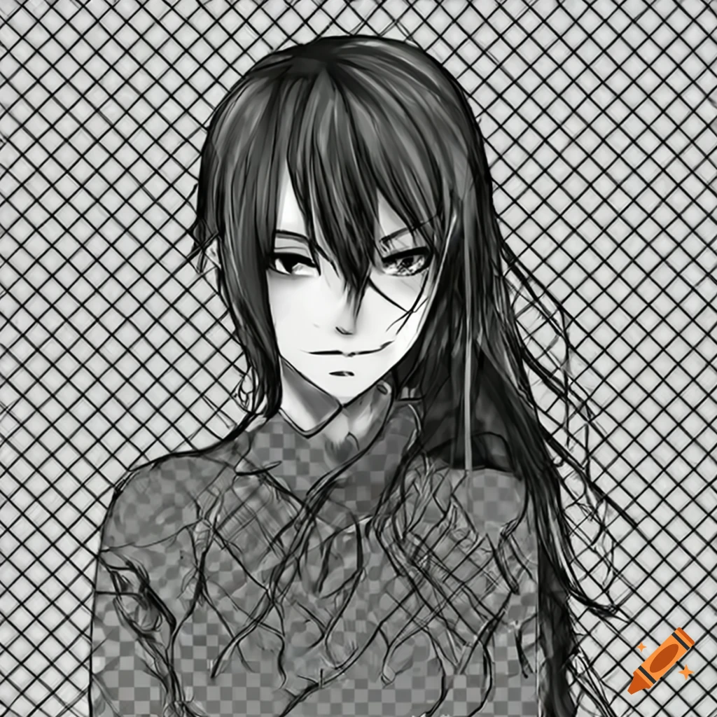 Sleek black-haired anime character on transparent background