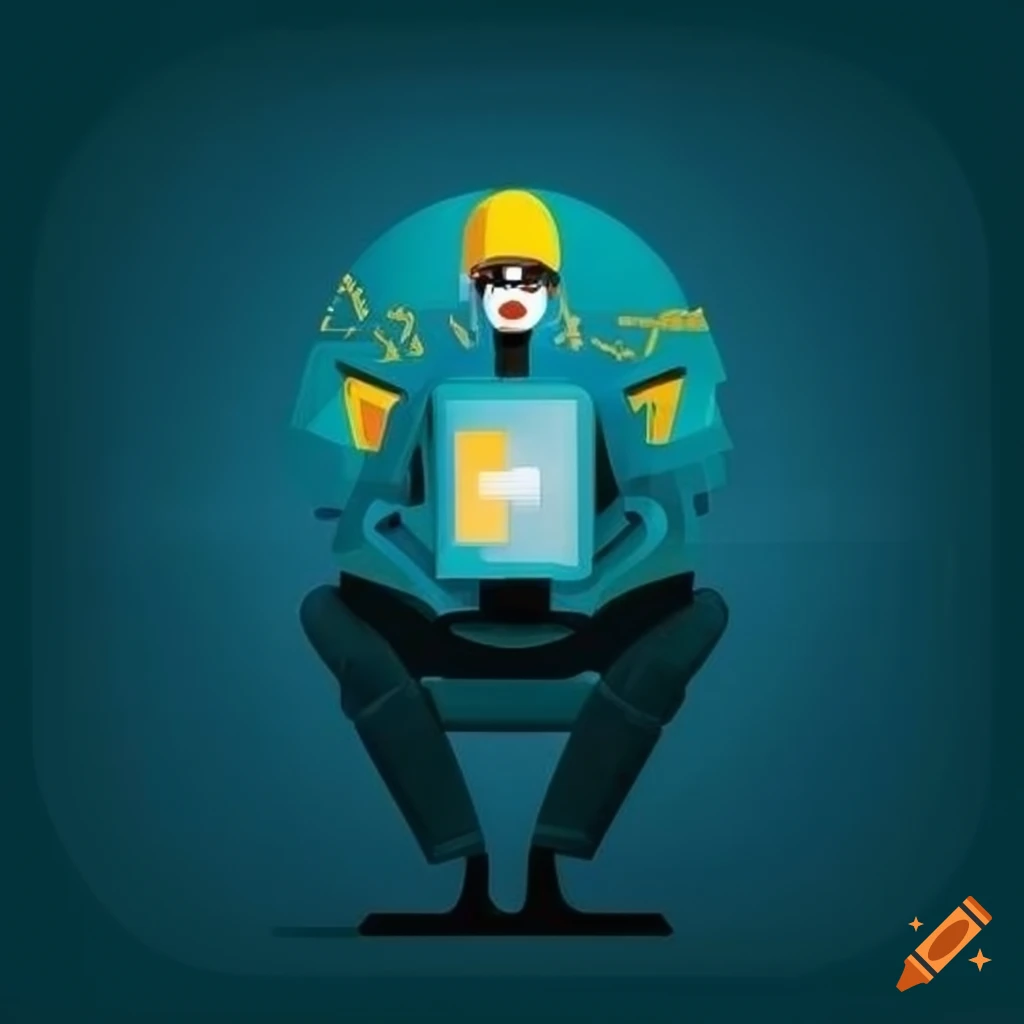 vector illustration of a cyberpunk hacker sitting with a computer