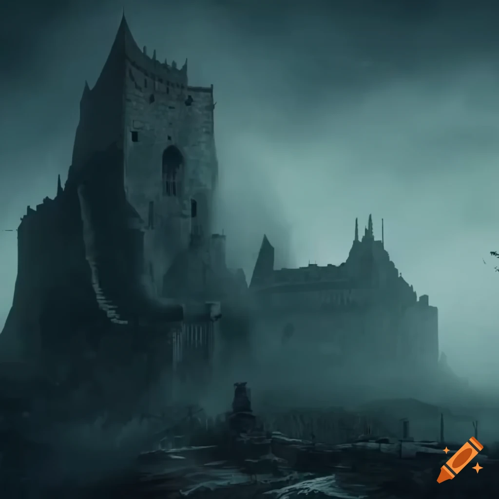 image of a mysterious old castle surrounded by mist