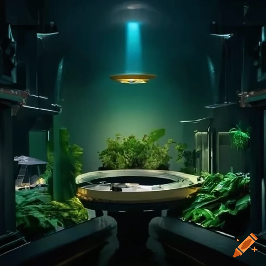 interior of a lush green space station
