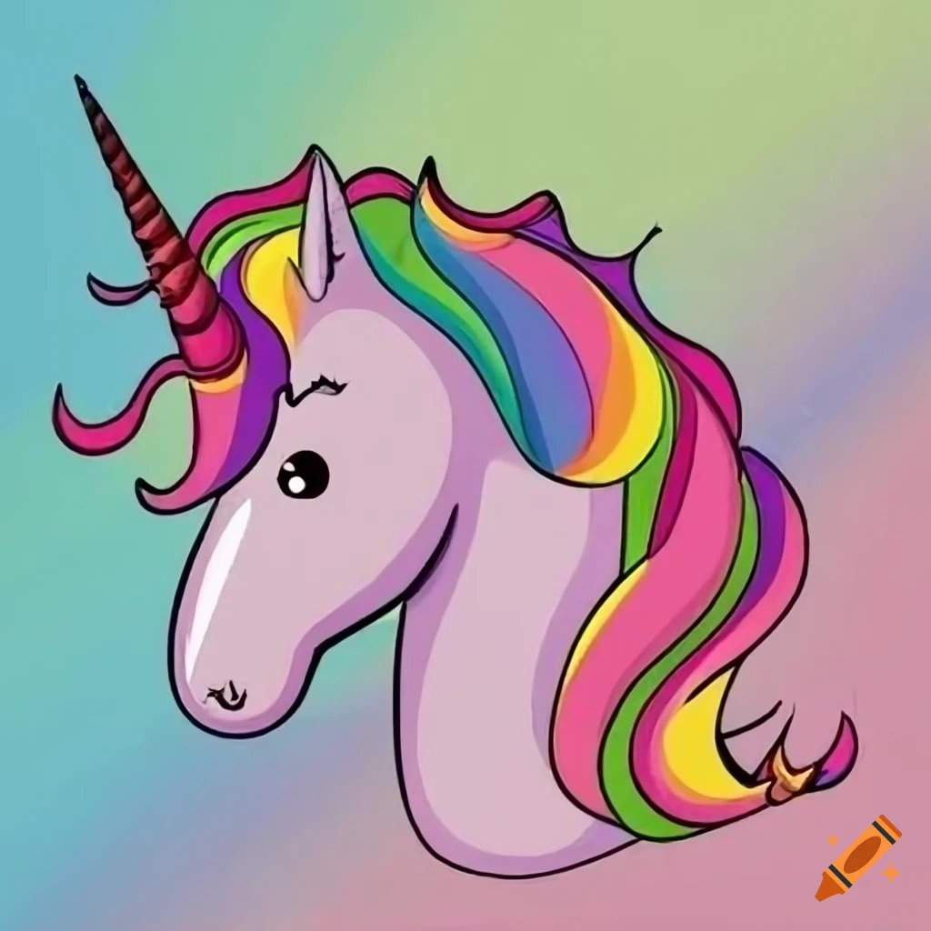 How to draw Unicorn with Rainbow hair cute and easy - YouTube