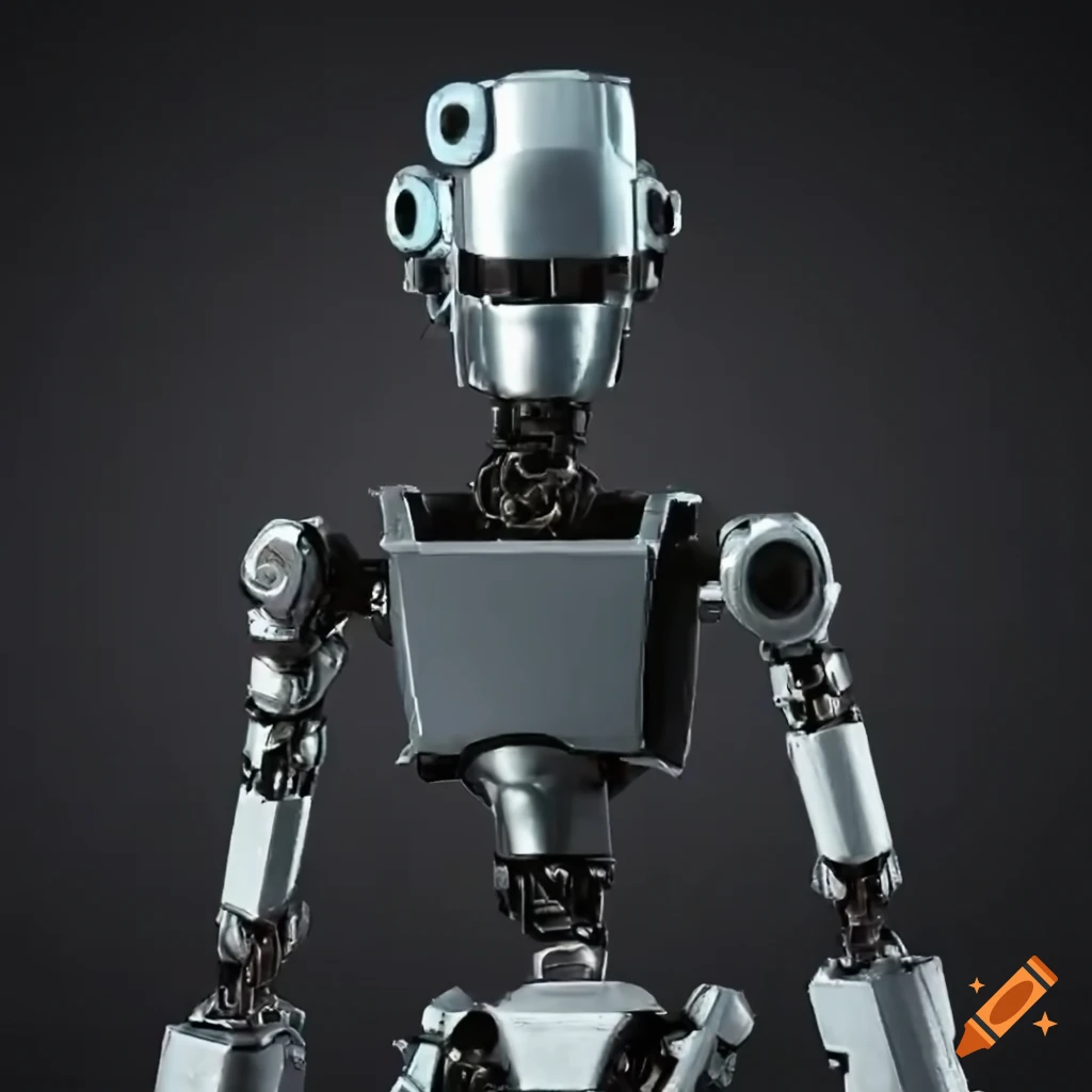 black metal robot with a laser gun