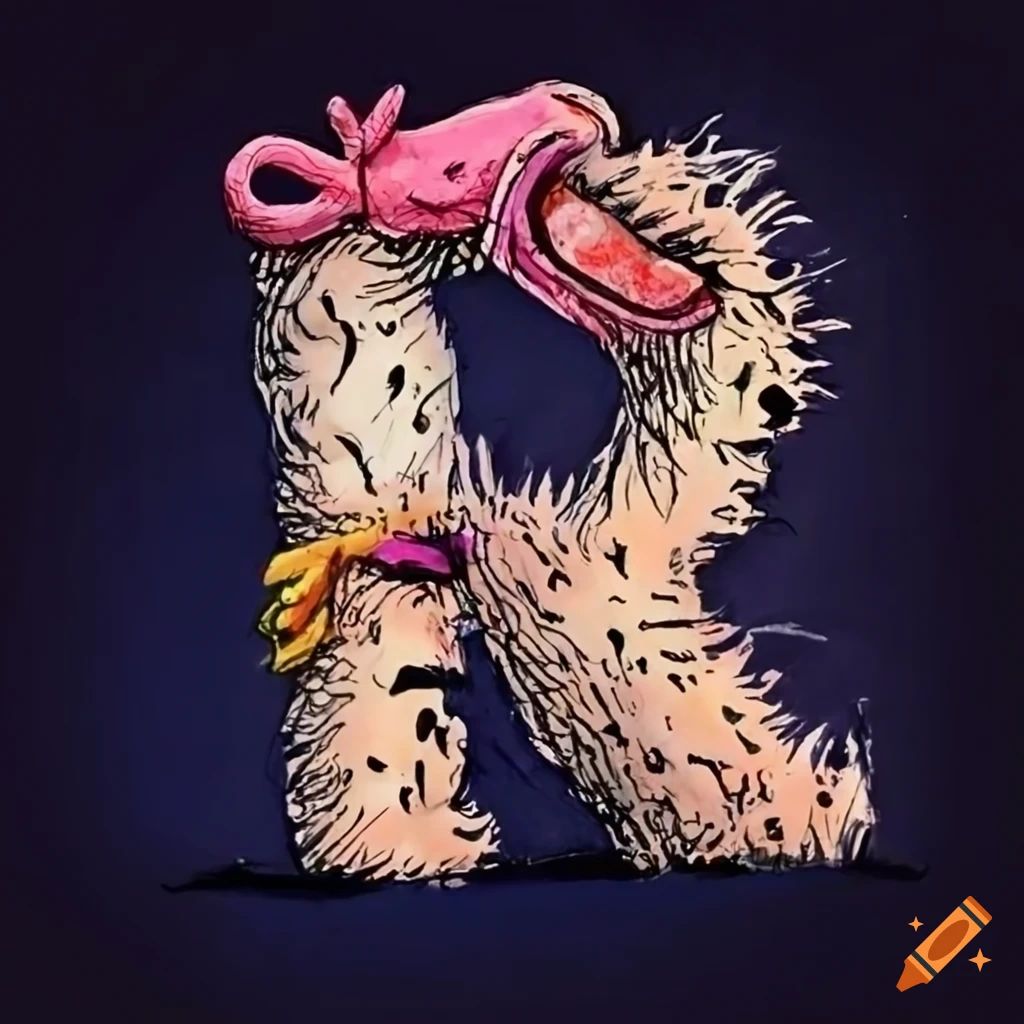 pen and ink drawing of a muppet-style letter A