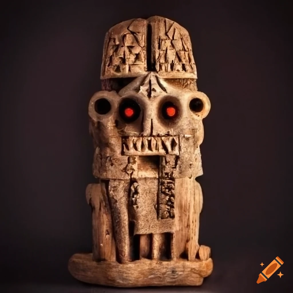 wooden demonic figurine relic artifact