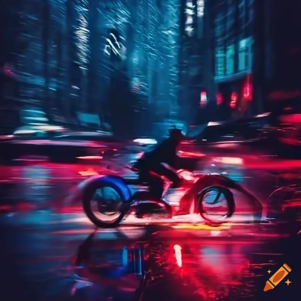 Neon lights racing bikers in the rain on Craiyon