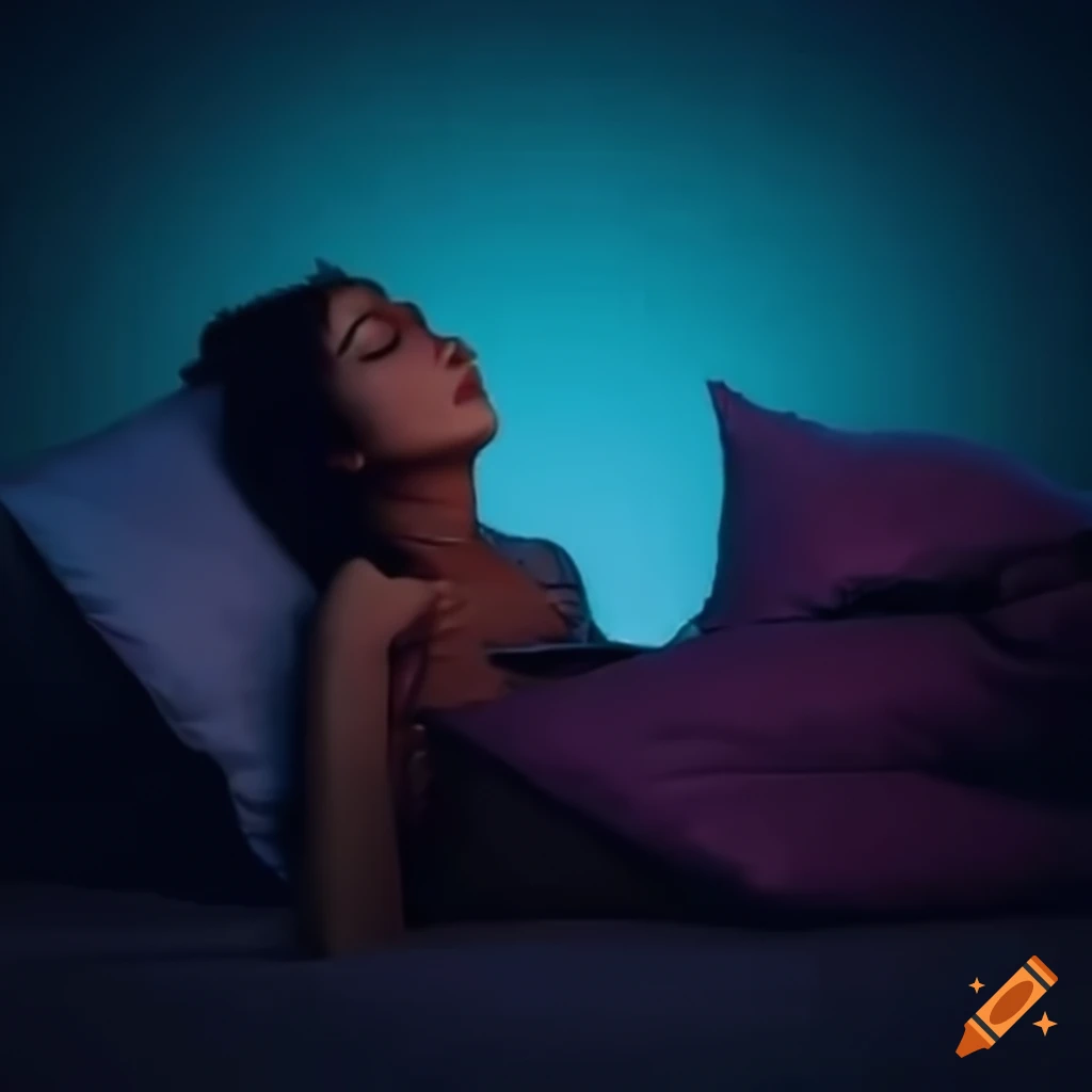 Wrinkled pillows in a purple toned night setting with an oxford library