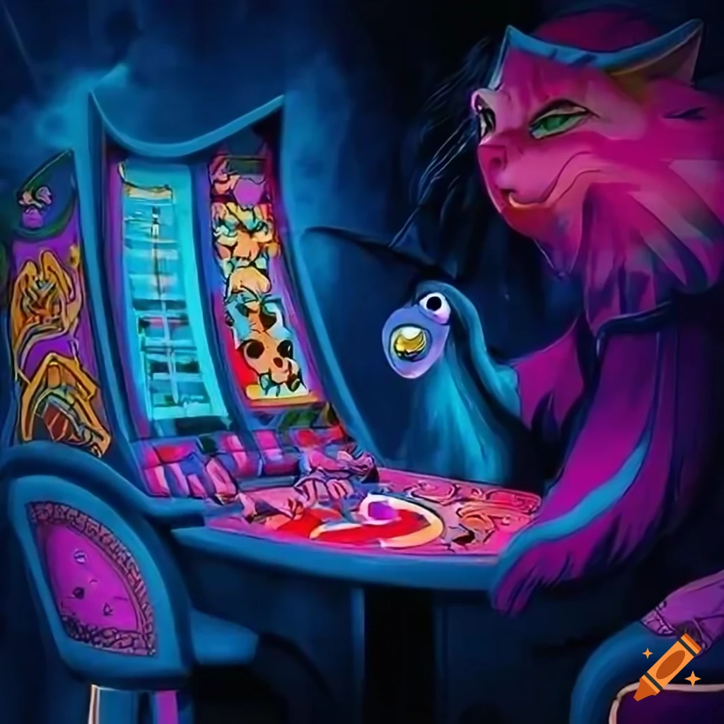 Cheshire cat blackjack dealer in las vegas wonderland mash up on Craiyon