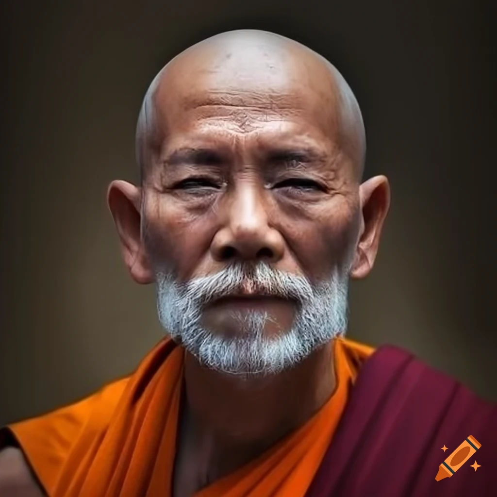artistic photo of a mature monk with a serene expression