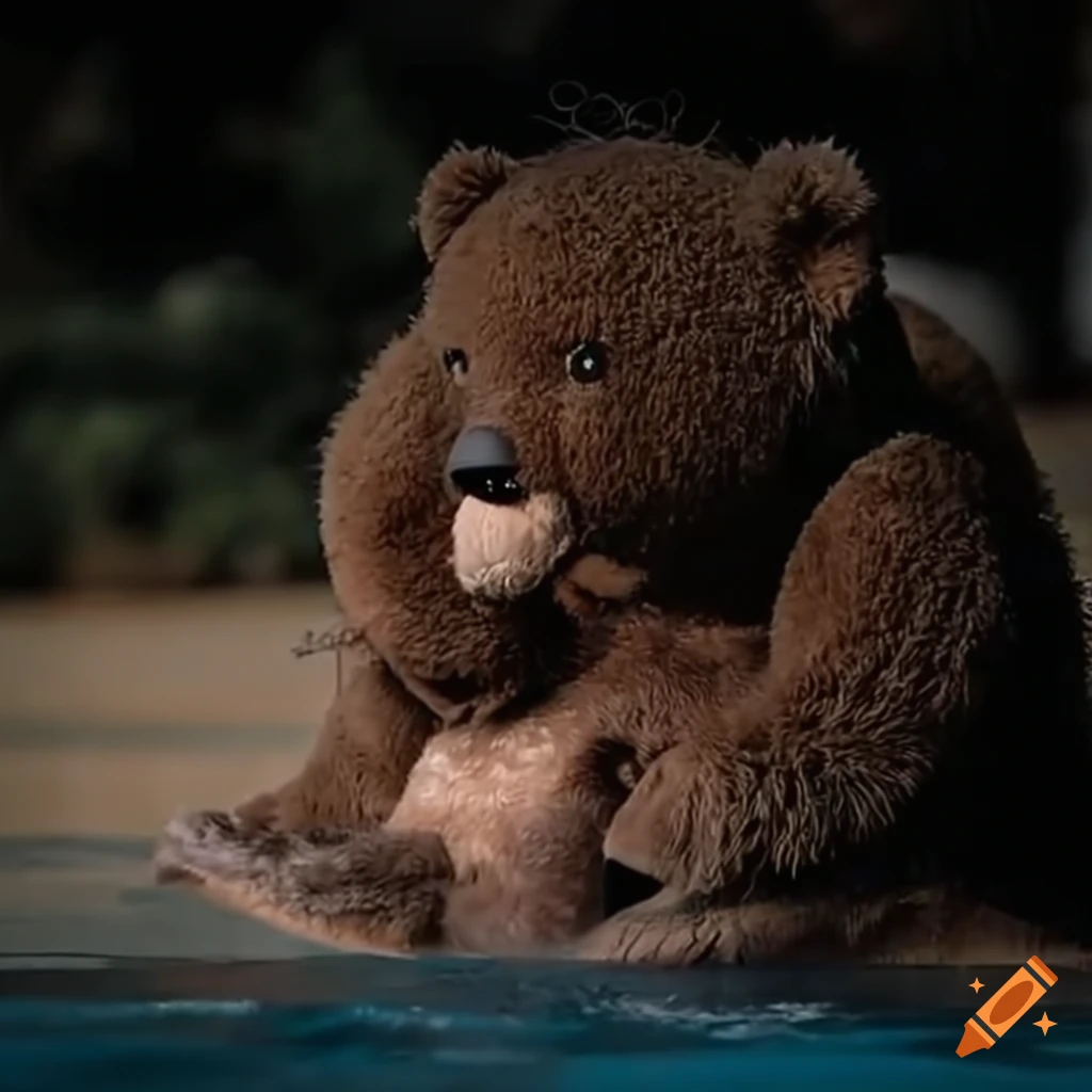 teddy bears with skin conditions enjoying the water park