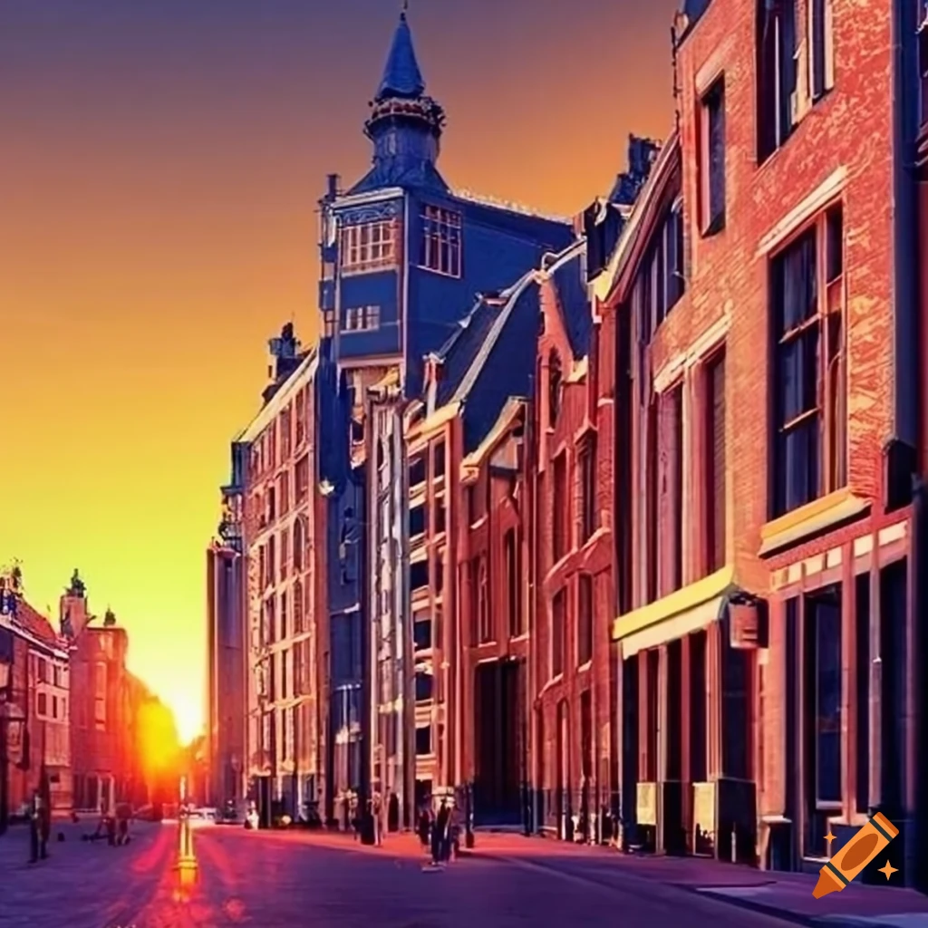 Vibrant amsterdam street with colorful street art and shops on Craiyon