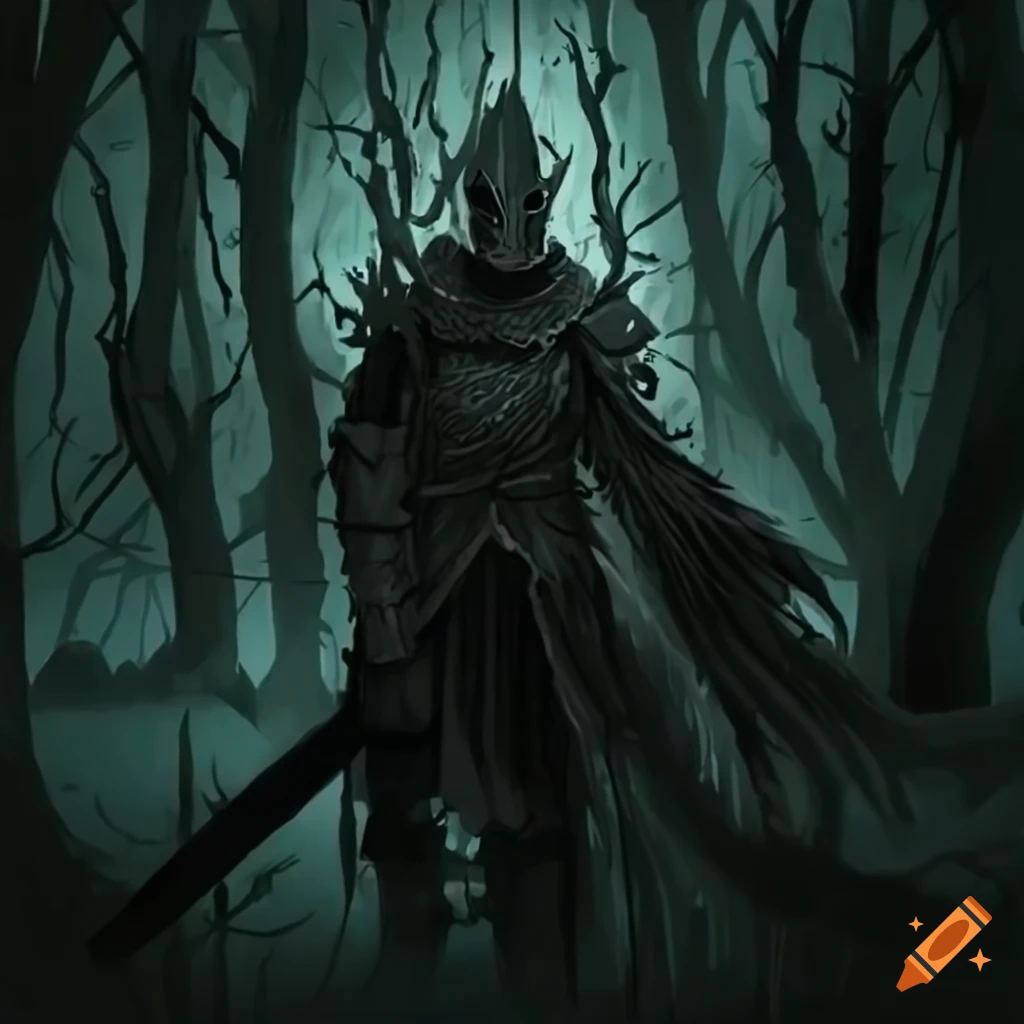 image of a knight exploring a dark forest