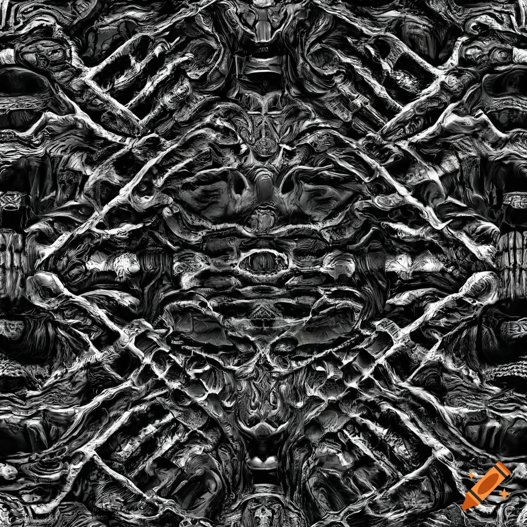 seamless black and white biomechanical rib texture