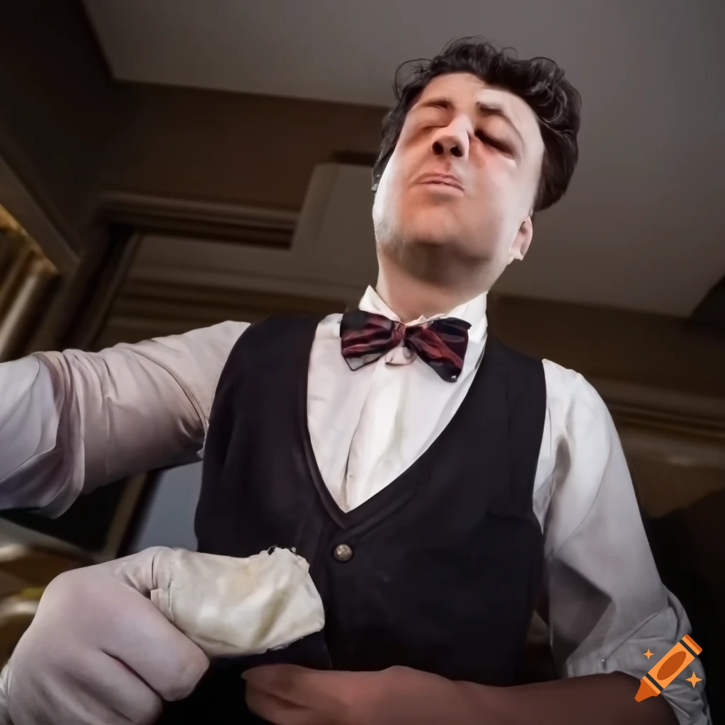 close-up photo of a 1940s bartender wiping with a rag