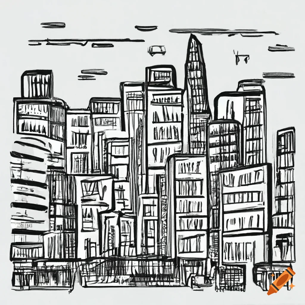 detailed sketch of a busy city